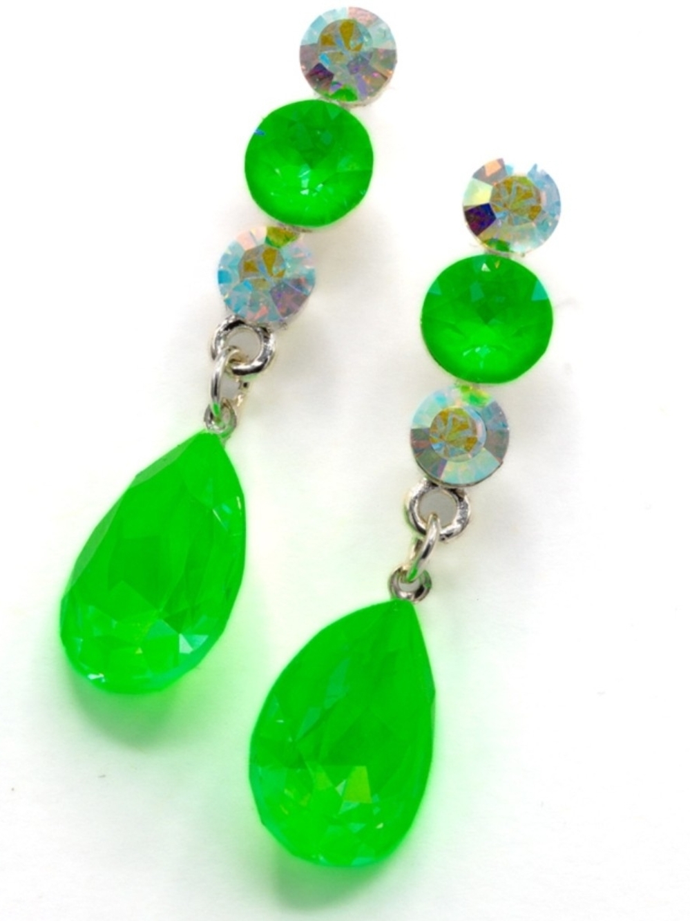 Neon Green Teardrop Crystal Dangle Earrings - Women Jewelry